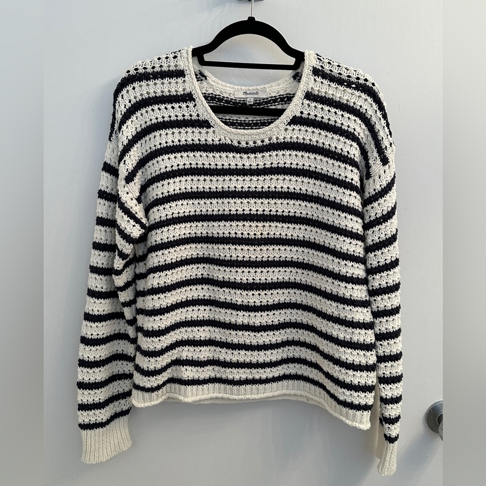 Madewell Striped Open-Stitch Austen Pullover Sweater